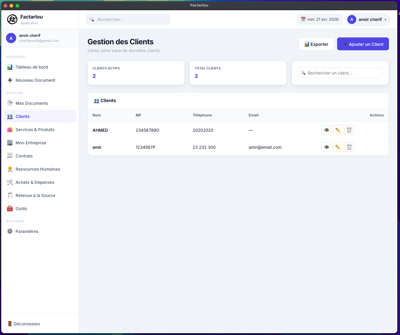 Gestion des Clients Factarlou