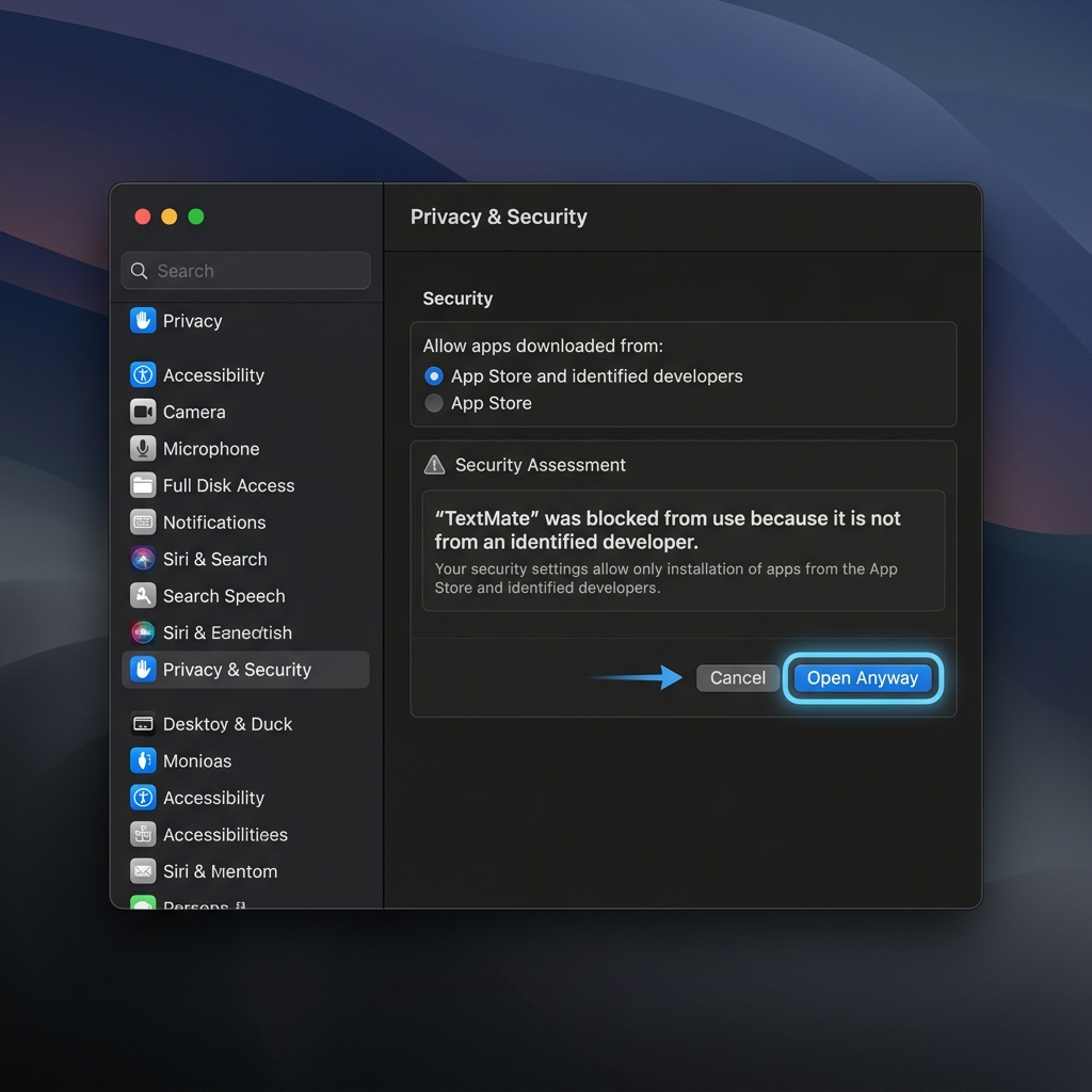 Guide de sécurité macOS - Bouton Ouvrir quand même
